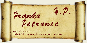 Hranko Petronić vizit kartica